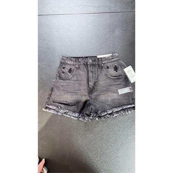 AND NOW THIS BLACK DISTRESSED JEAN SHORTS WOMENS SZ 25 NEW P1-48 - Picture 6 of 12